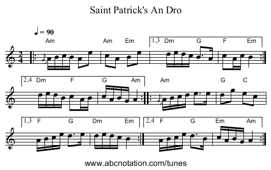 Saint Patrick's An Dro - staff notation