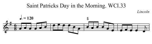Saint Patricks Day in the Morning. WCl.33 - staff notation