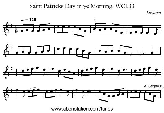 Saint Patricks Day in ye Morning. WCl.33 - staff notation