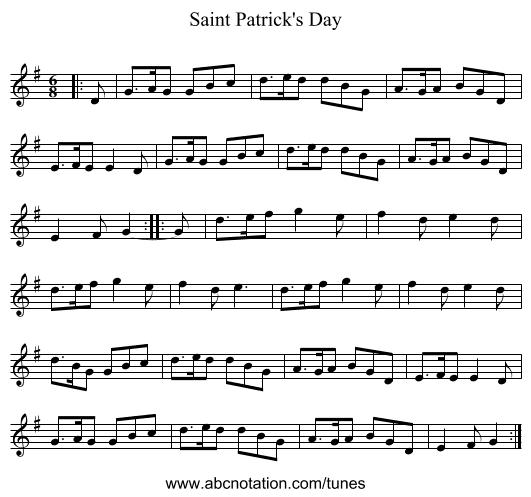 Saint Patrick's Day - staff notation