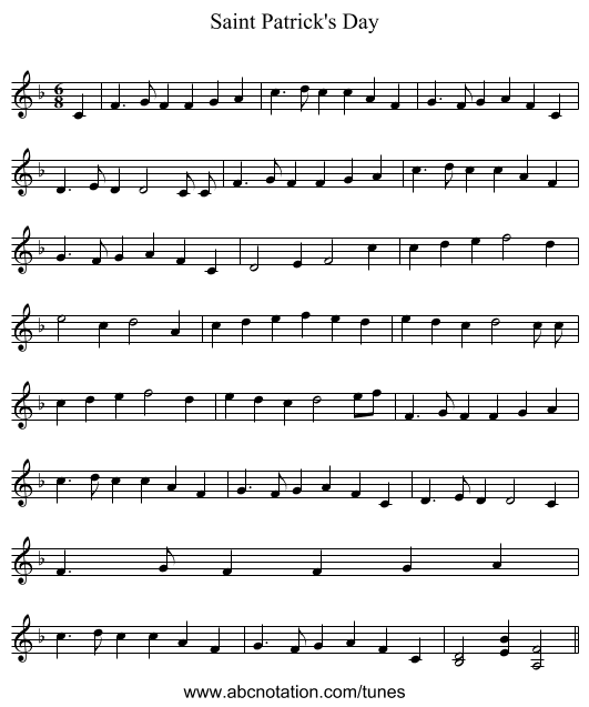 Saint Patrick's Day - staff notation