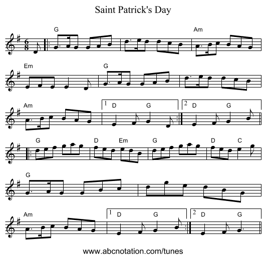 Saint Patrick's Day - staff notation