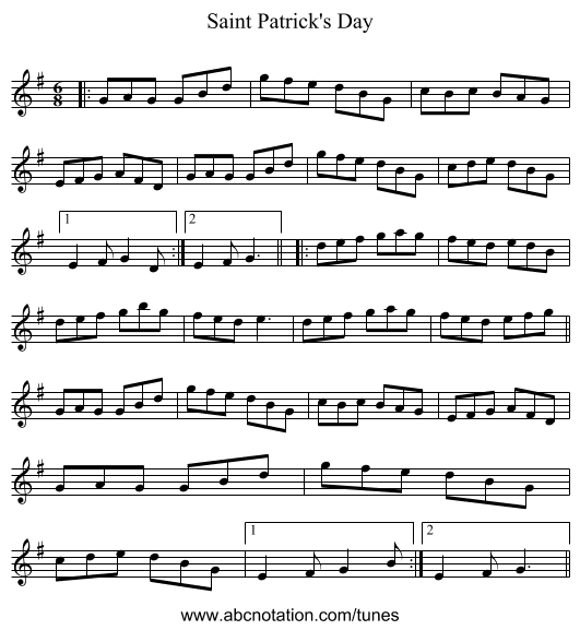 Saint Patrick's Day - staff notation