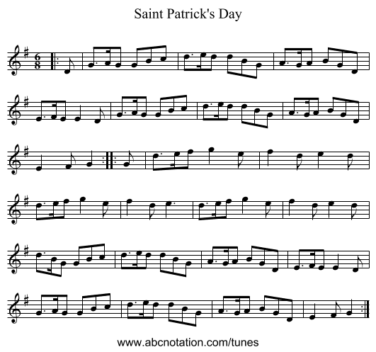 Saint Patrick's Day - staff notation