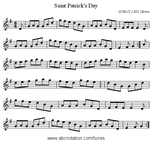 Saint Patrick's Day - staff notation