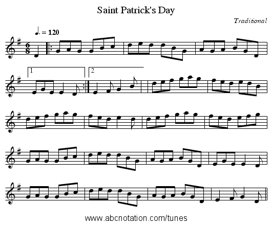 Saint Patrick's Day - staff notation