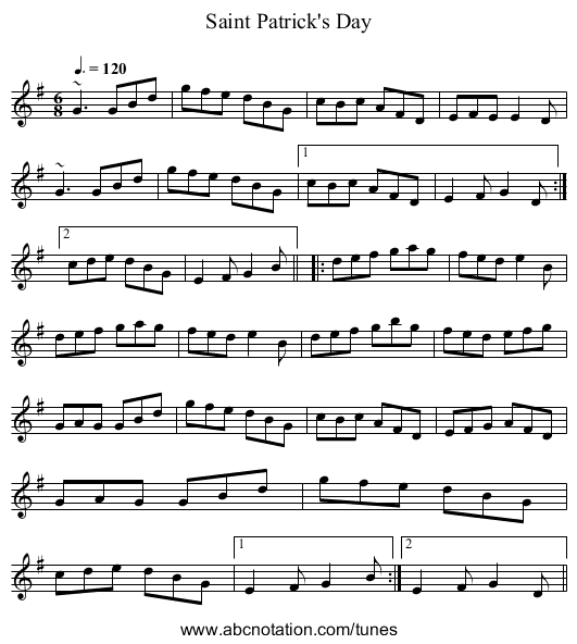 Saint Patrick's Day - staff notation