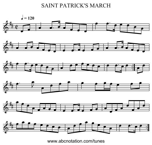 SAINT PATRICK'S MARCH - staff notation