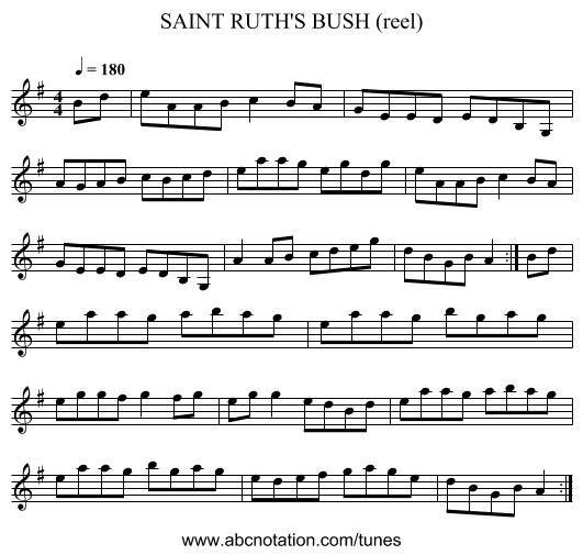 SAINT RUTH'S BUSH (reel) - staff notation