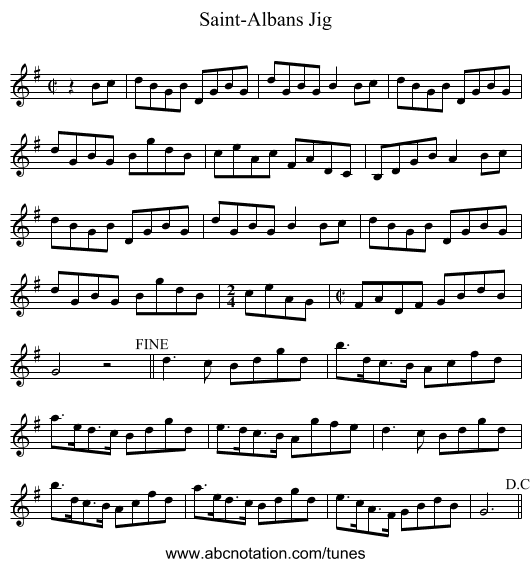 Saint-Albans Jig - staff notation