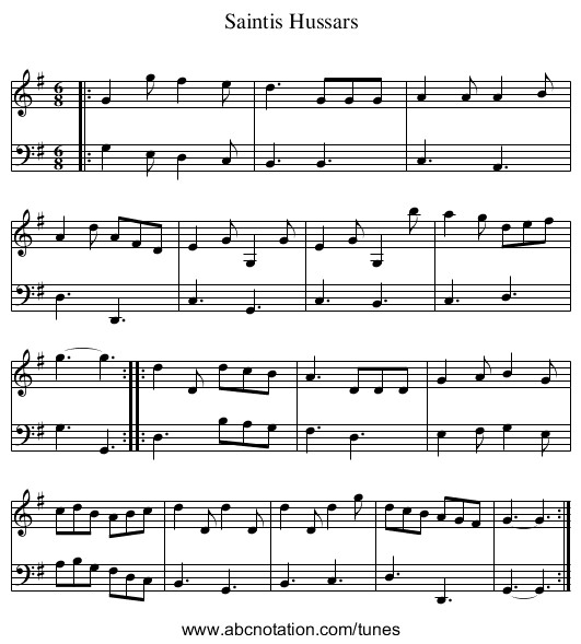 Saintis Hussars - staff notation