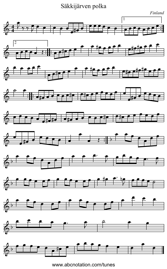 Säkkijärven polka - staff notation
