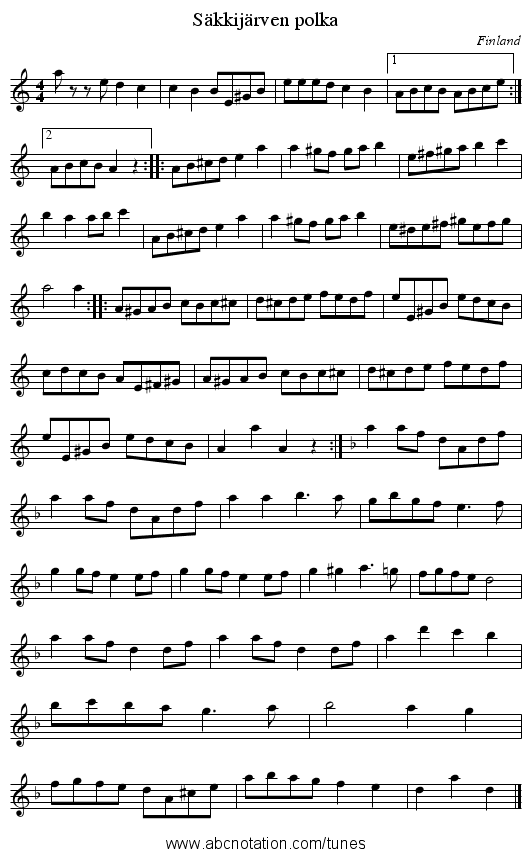 S&auml;kkij&auml;rven polka - staff notation