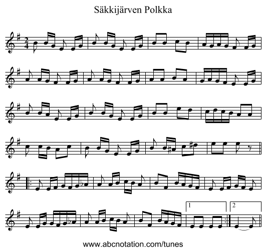 Säkkijärven Polkka - staff notation