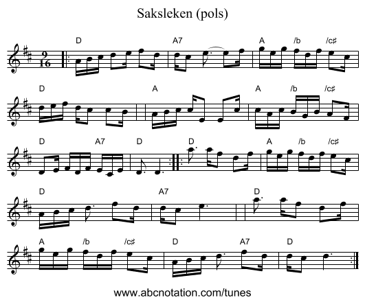 Saksleken (pols) - staff notation