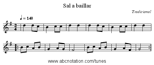 Sal a baillar - staff notation