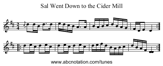 Sal Went Down to the Cider Mill - staff notation