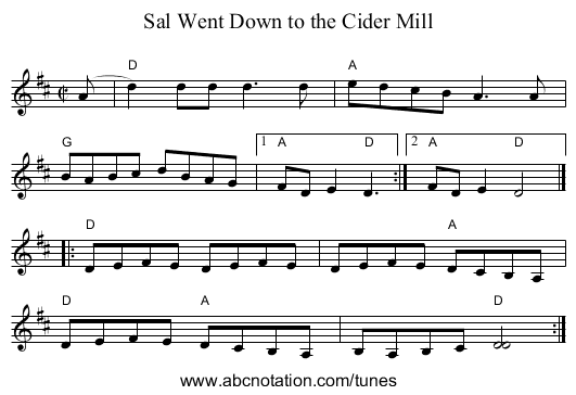 Sal Went Down to the Cider Mill - staff notation