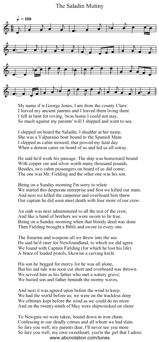 Saladin Mutiny, The - staff notation