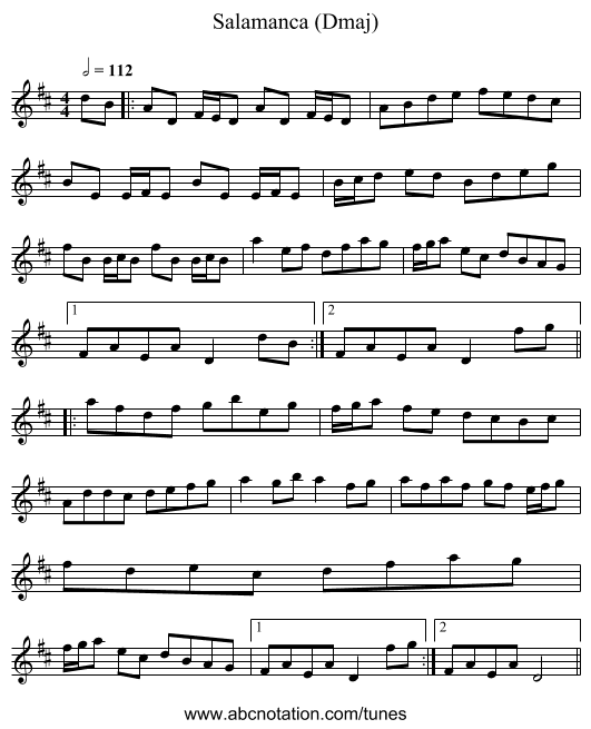 Salamanca (Dmaj) - staff notation