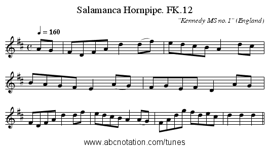Salamanca Hornpipe. FK.12 - staff notation