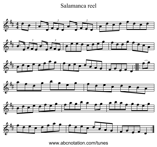Salamanca reel - staff notation