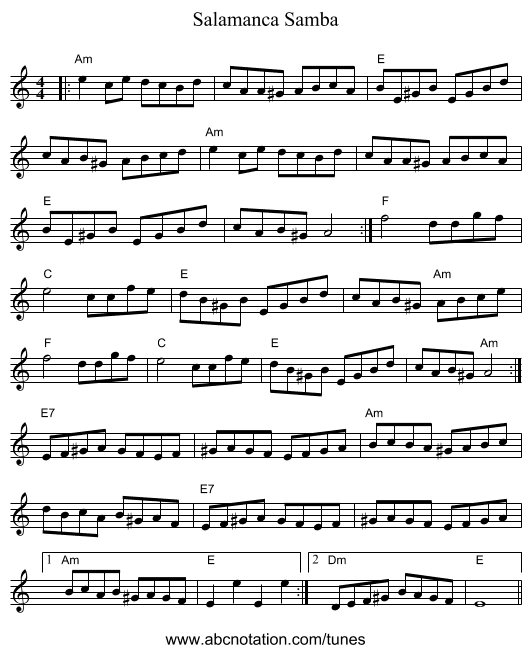 Salamanca Samba - staff notation