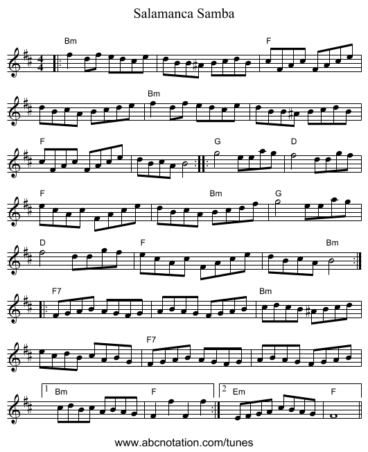 Salamanca Samba - staff notation