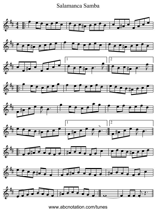 Salamanca Samba - staff notation