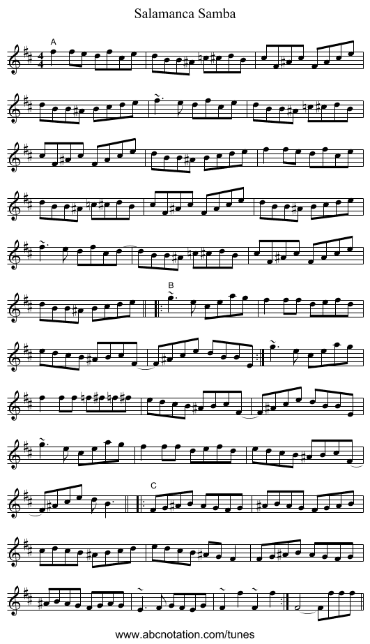 Salamanca Samba - staff notation