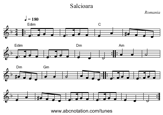 Salcioara - staff notation