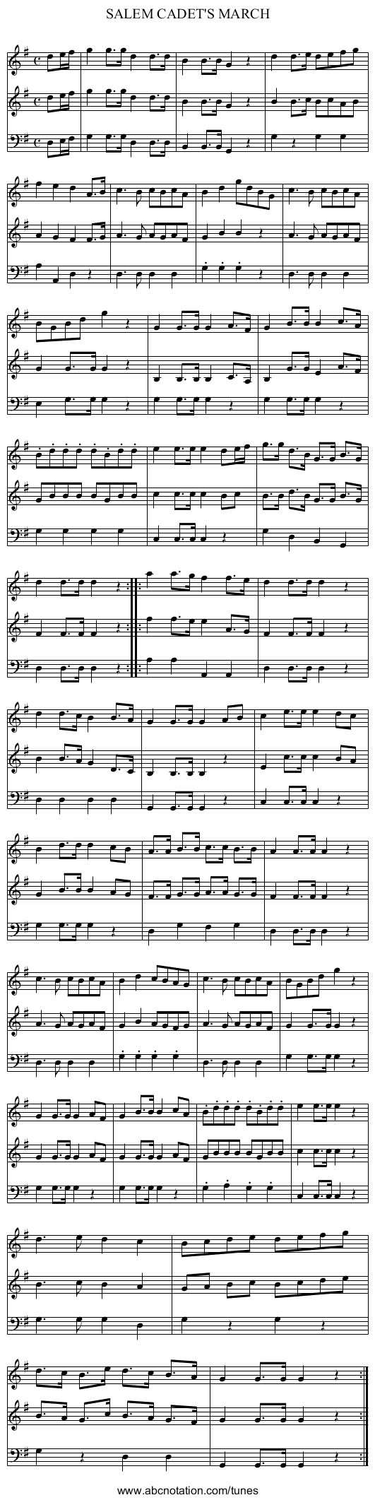 SALEM CADET'S MARCH - staff notation