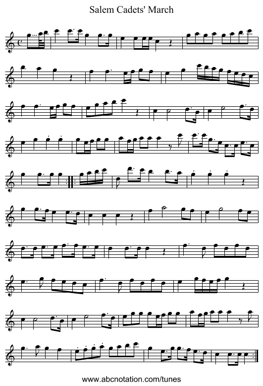 Salem Cadets' March - staff notation