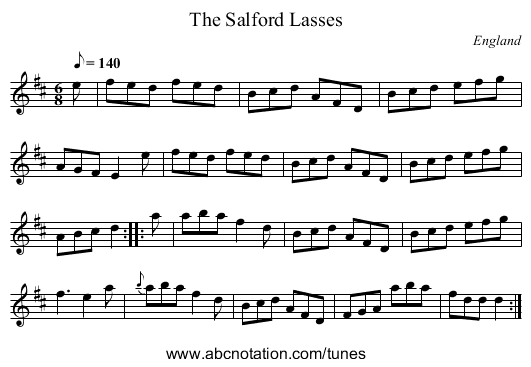 Salford Lasses, The - staff notation