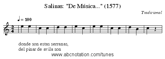 Salinas: De Música... (1577) - staff notation