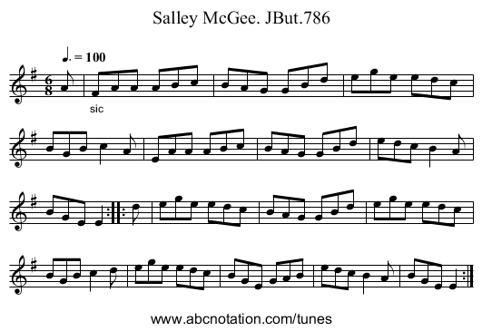 Salley McGee. JBut.786 - staff notation