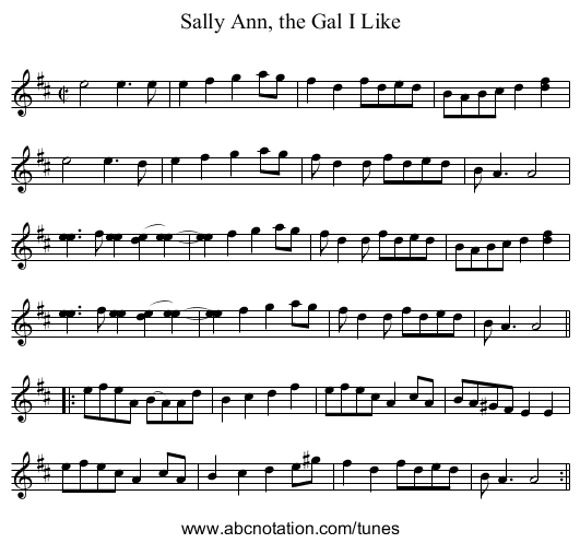 Sally Ann, the Gal I Like - staff notation