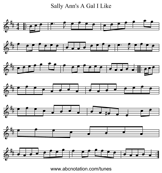 Sally Ann's A Gal I Like - staff notation