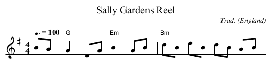 Sally Gardens Reel - staff notation