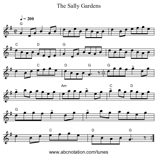 Sally Gardens, The - staff notation