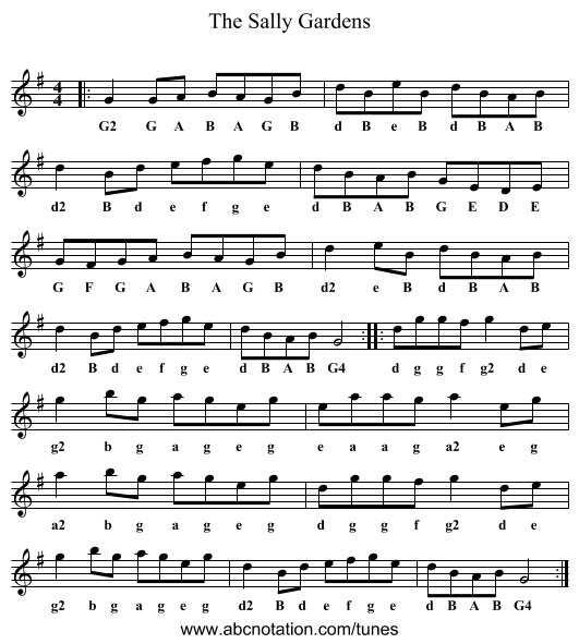 Sally Gardens, The - staff notation