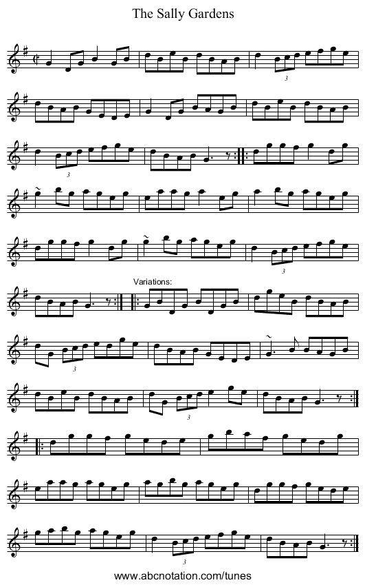 Sally Gardens, The - staff notation