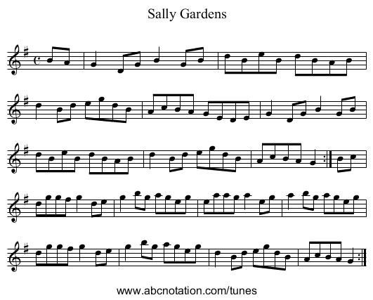 Sally Gardens - staff notation