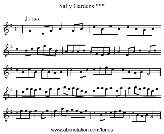 Sally Gardens *** - staff notation