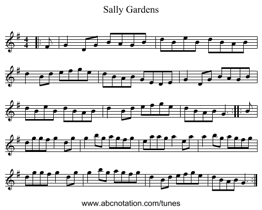 Sally Gardens - staff notation