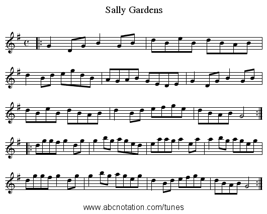 Sally Gardens - staff notation