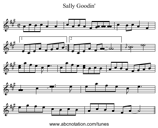 Sally Goodin' - staff notation