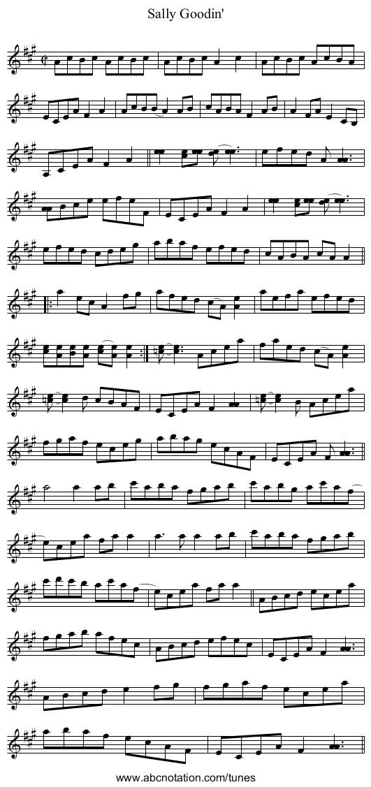 Sally Goodin' - staff notation