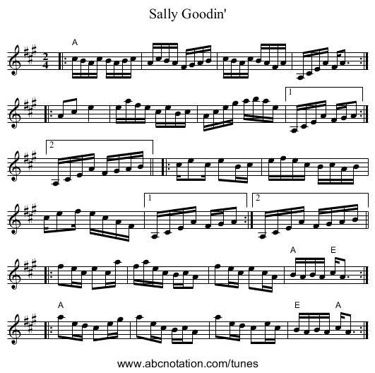 Sally Goodin' - staff notation