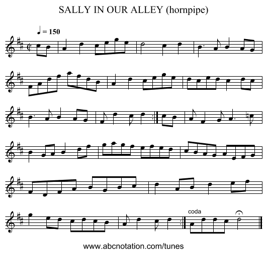 SALLY IN OUR ALLEY (hornpipe) - staff notation